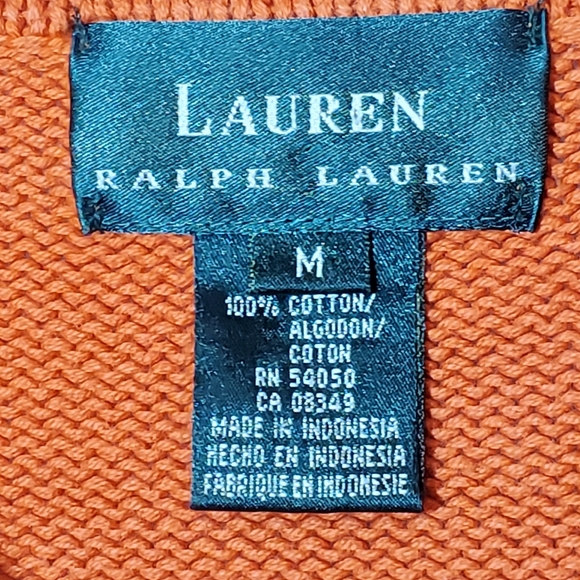 Men's Ralph Lauren 1/4 Zip Cotton Knit Orange Sweater Embroidered Logo Size M - Picture 13 of 15
